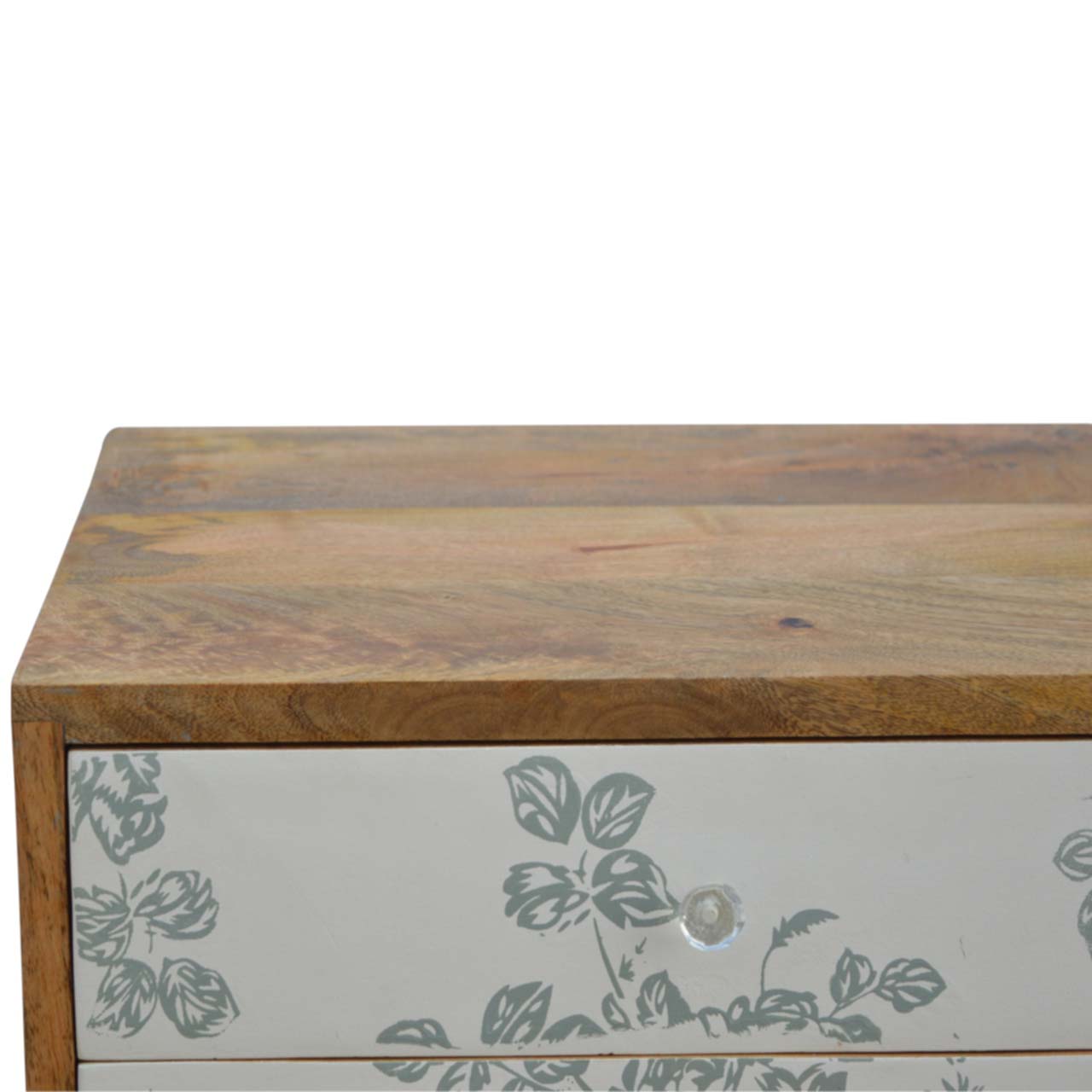 Green Floral Screen Printed Bedside Cabinet