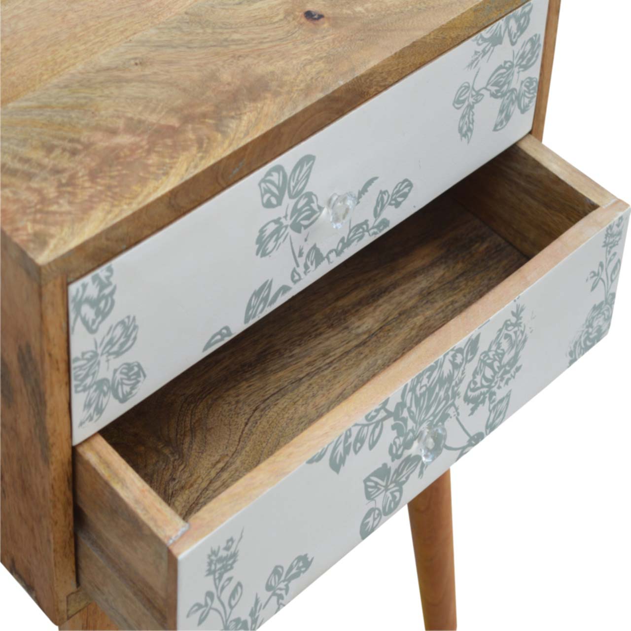 Green Floral Screen Printed Bedside Cabinet