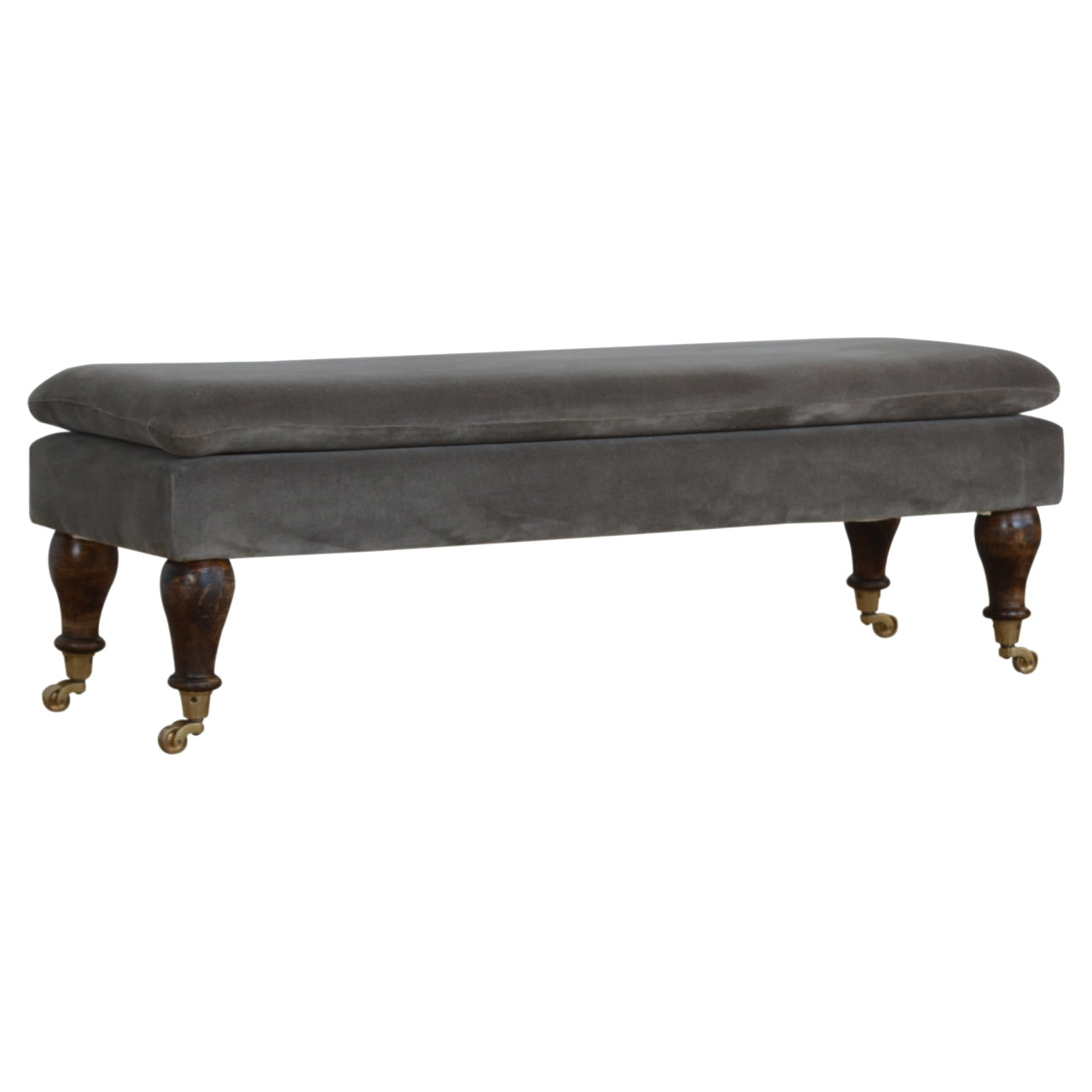 Grey Velvet Bench/ Footstool with Castor Feet