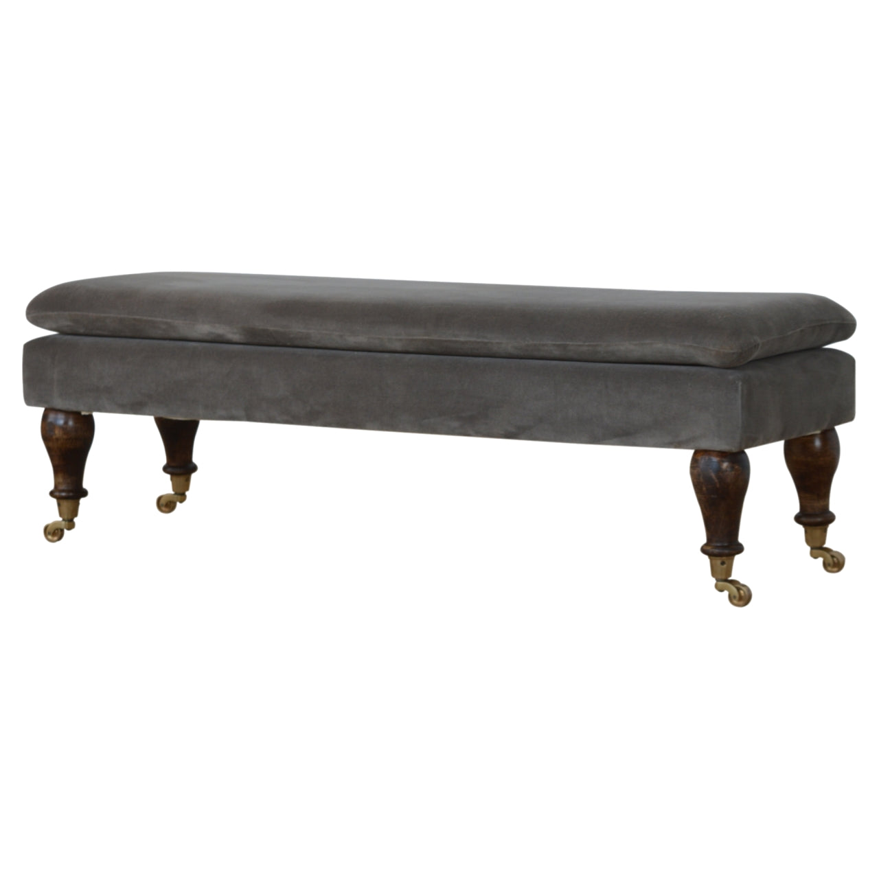 Grey Velvet Bench/ Footstool with Castor Feet