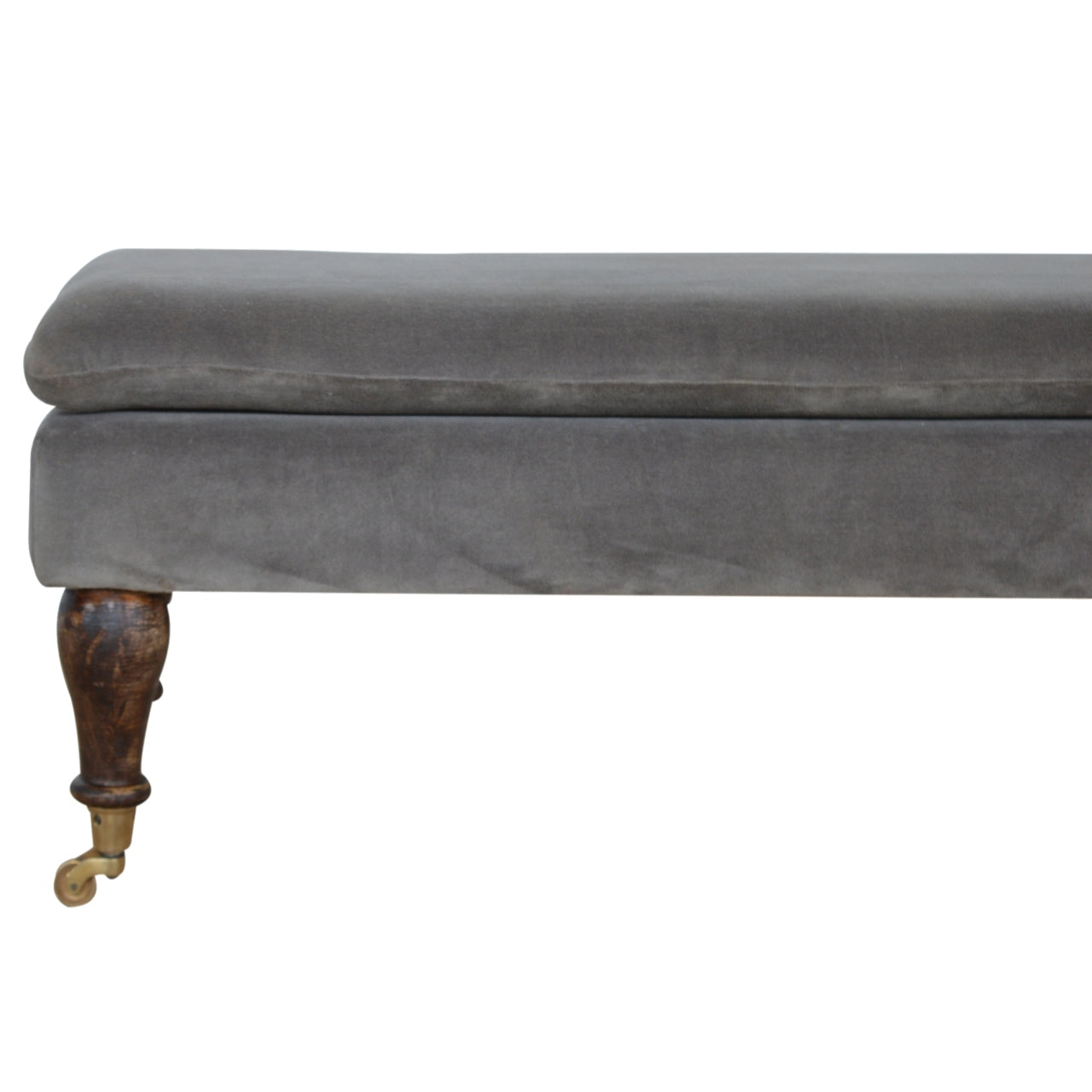 Grey Velvet Bench/ Footstool with Castor Feet