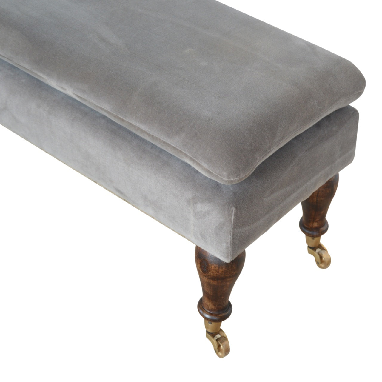 Grey Velvet Bench/ Footstool with Castor Feet