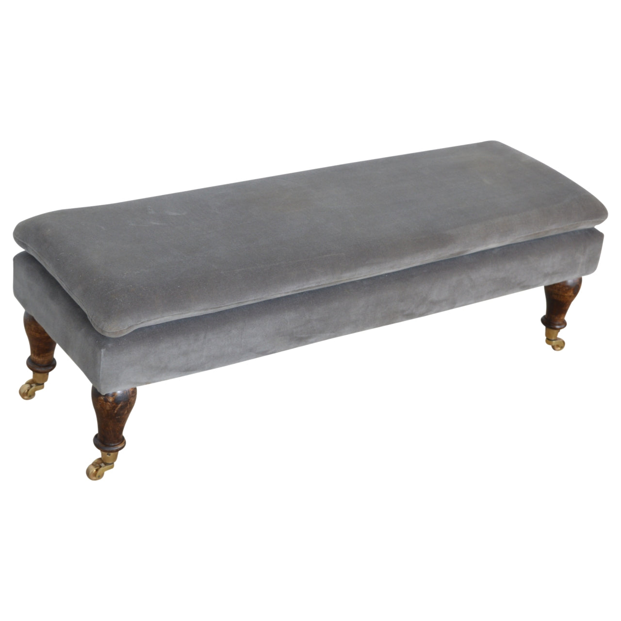 Grey Velvet Bench/ Footstool with Castor Feet