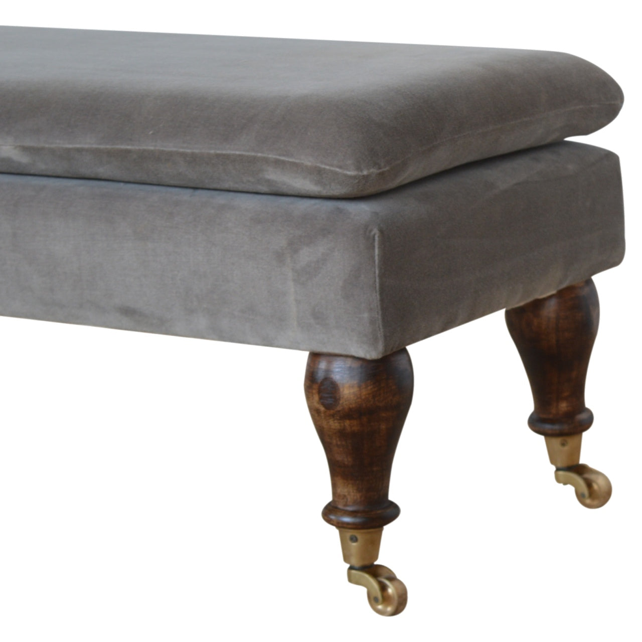 Grey Velvet Bench/ Footstool with Castor Feet