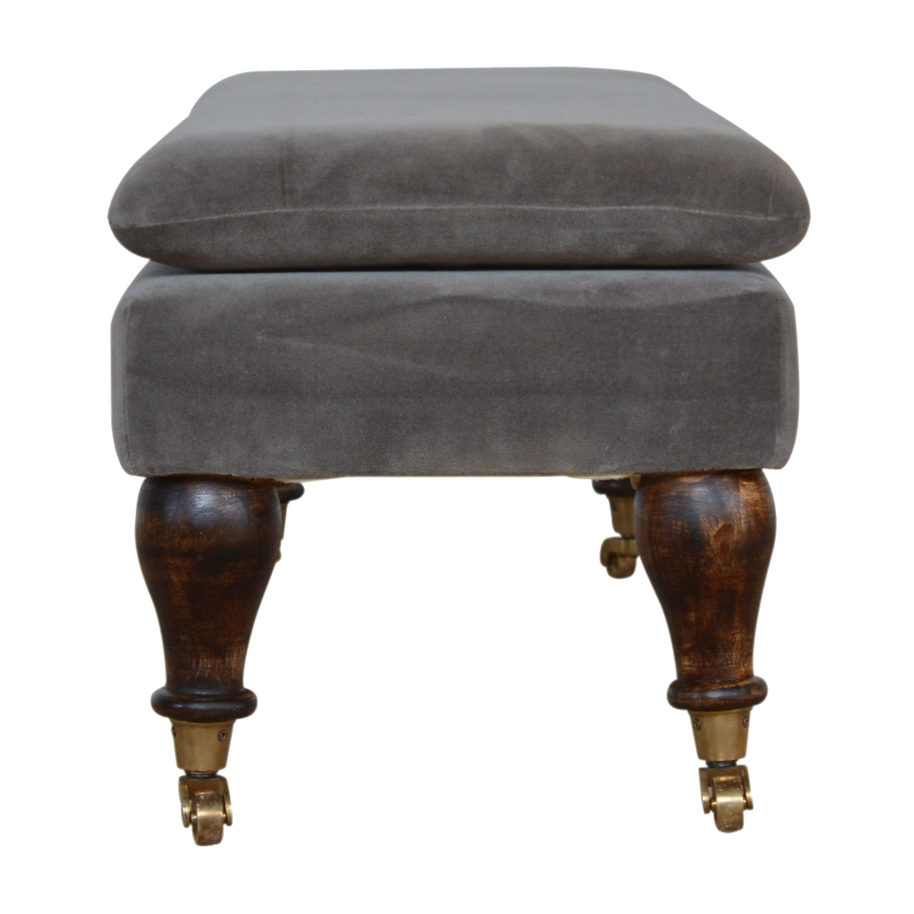 Grey Velvet Bench/ Footstool with Castor Feet