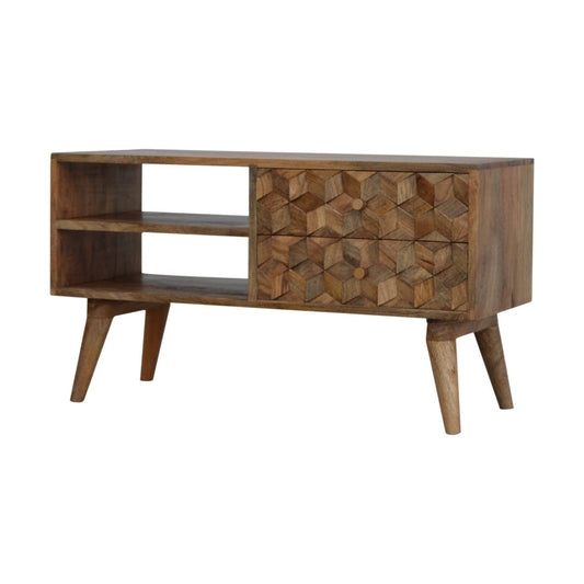 Oak-ish Cube Carved Media Unit