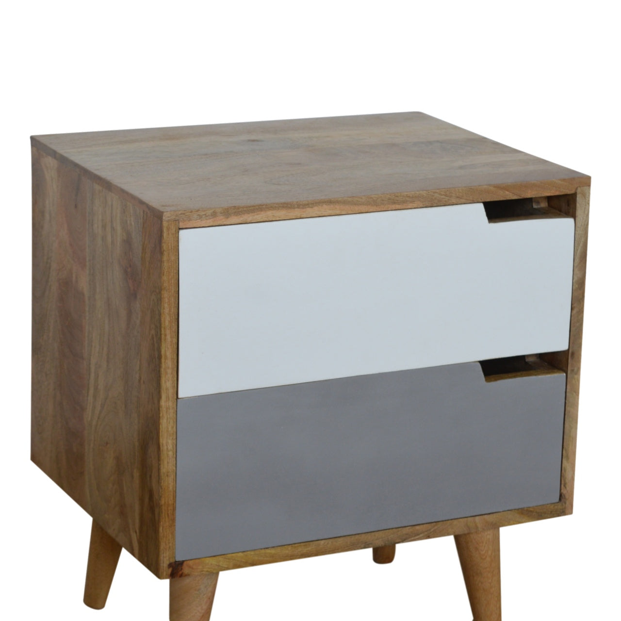 Grey Painted Bedside Cabinet with Cut out Slots