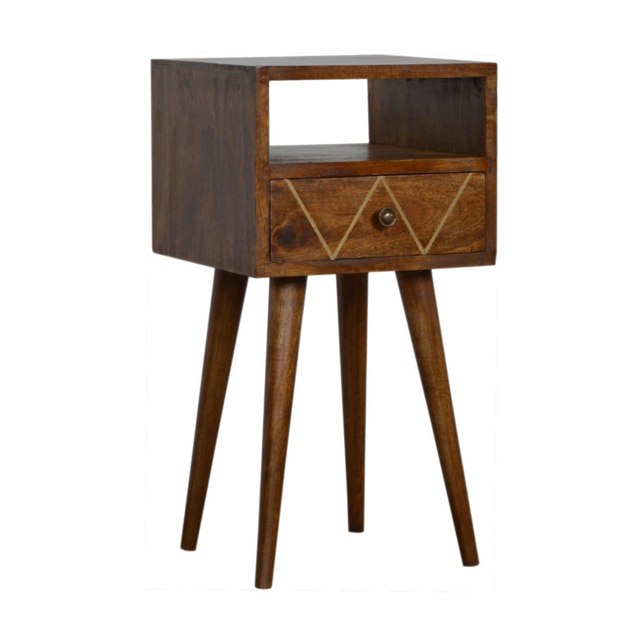 Small Geometric Brass Inlay Bedside Table