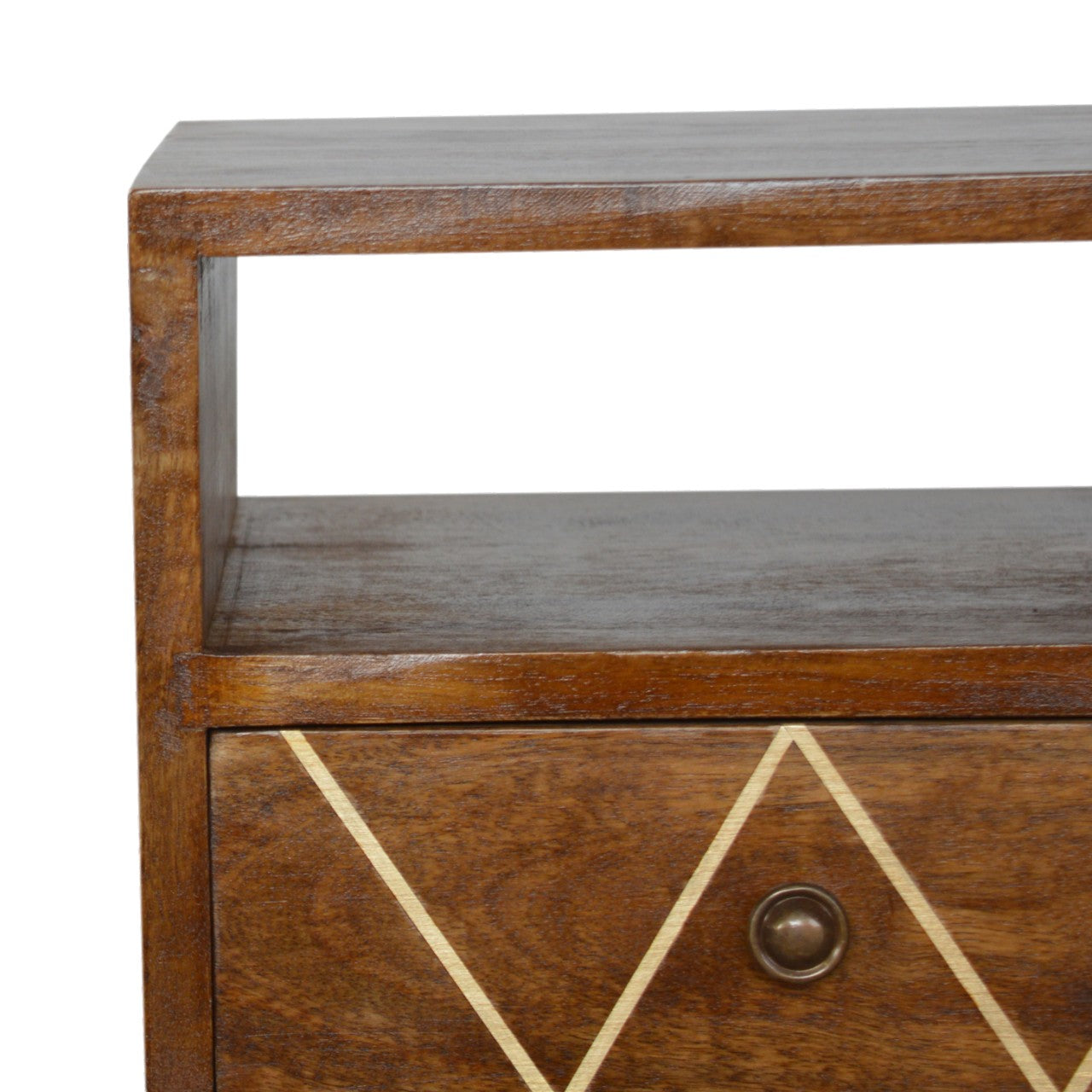 Small Geometric Brass Inlay Bedside Table