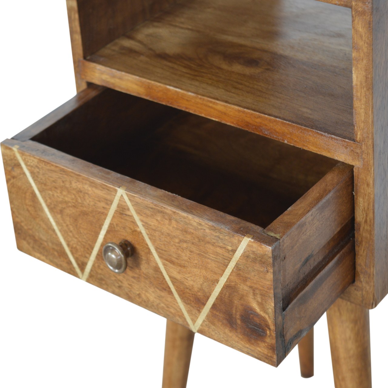 Small Geometric Brass Inlay Bedside Table