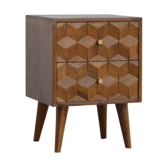 Chestnut Cube Carved Bedside Cabinet