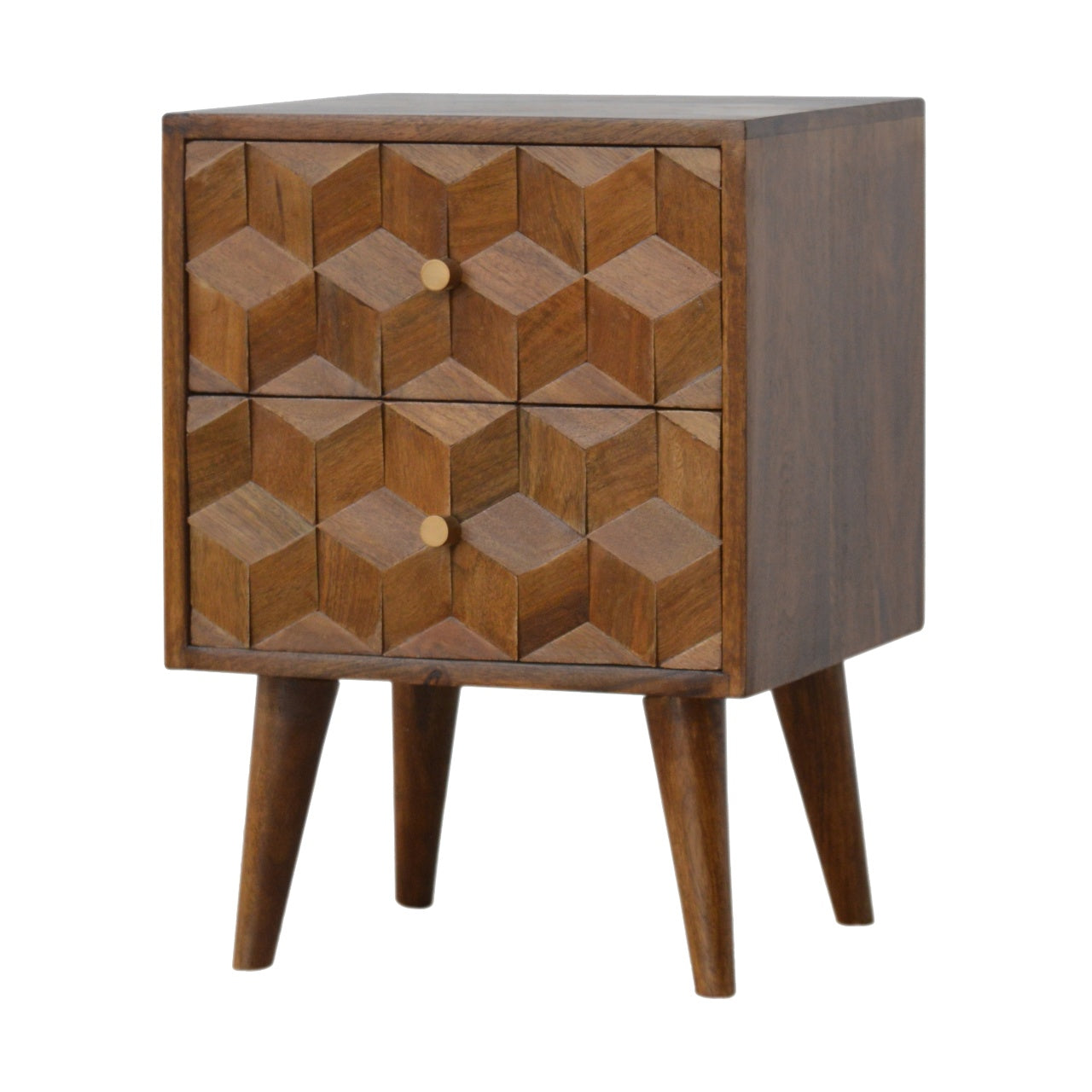 Chestnut Cube Carved Bedside Cabinet