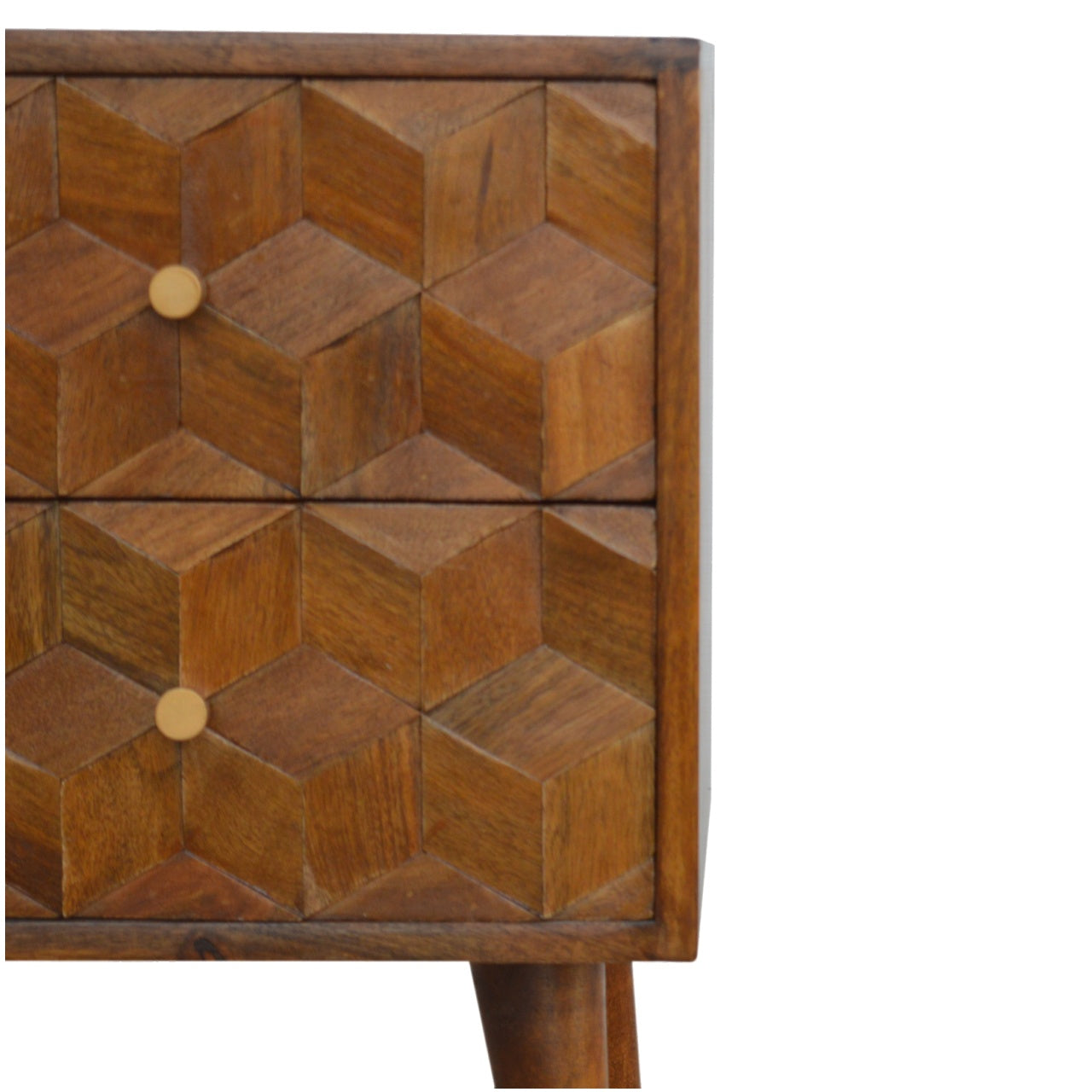 Chestnut Cube Carved Bedside Cabinet