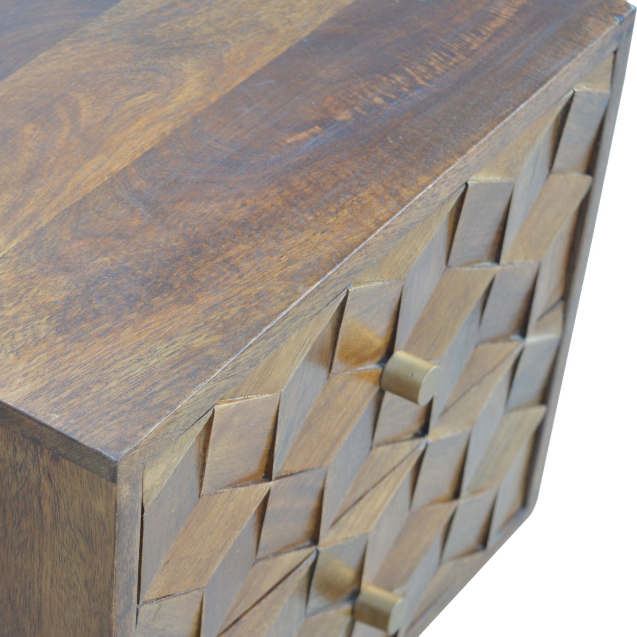 Chestnut Cube Carved Bedside Cabinet