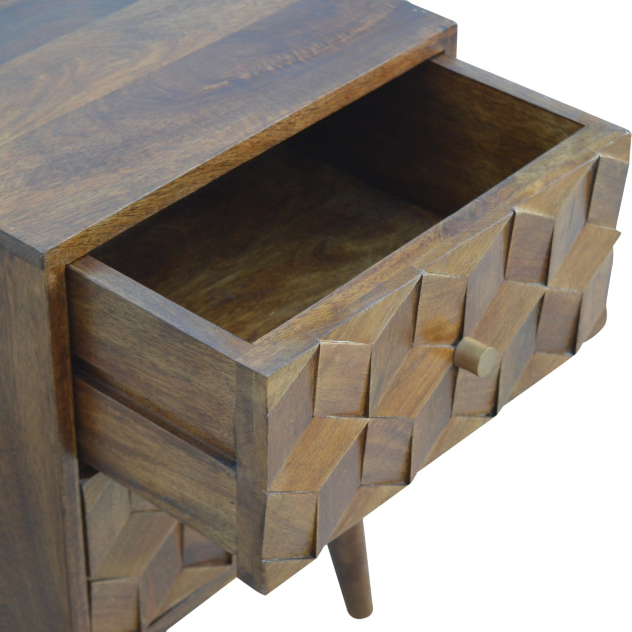 Chestnut Cube Carved Bedside Cabinet