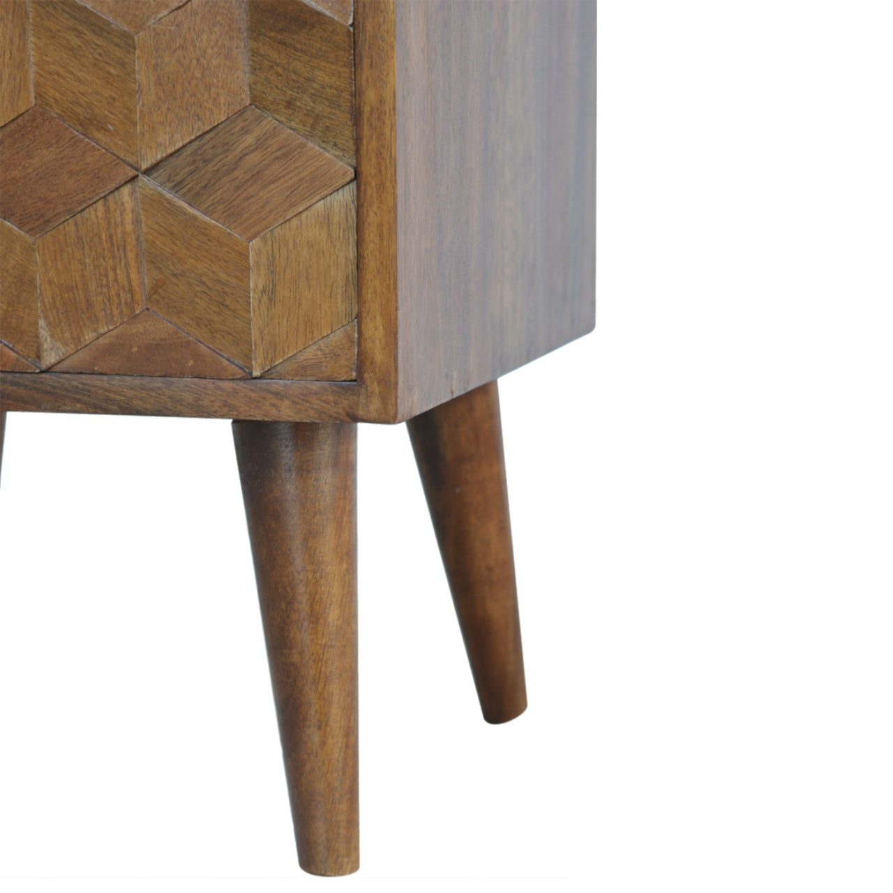 Chestnut Cube Carved Bedside Cabinet