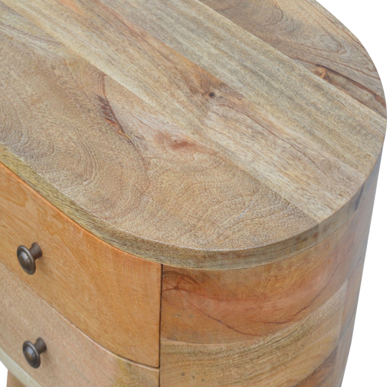 100% Solid Mango Rounded 2 Drawer Bedside Table