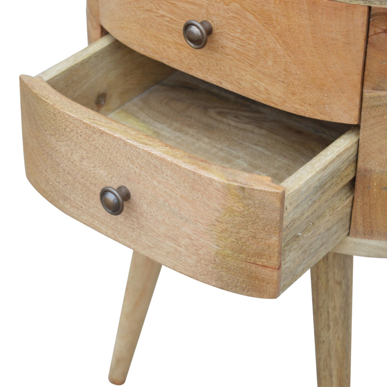 100% Solid Mango Rounded 2 Drawer Bedside Table