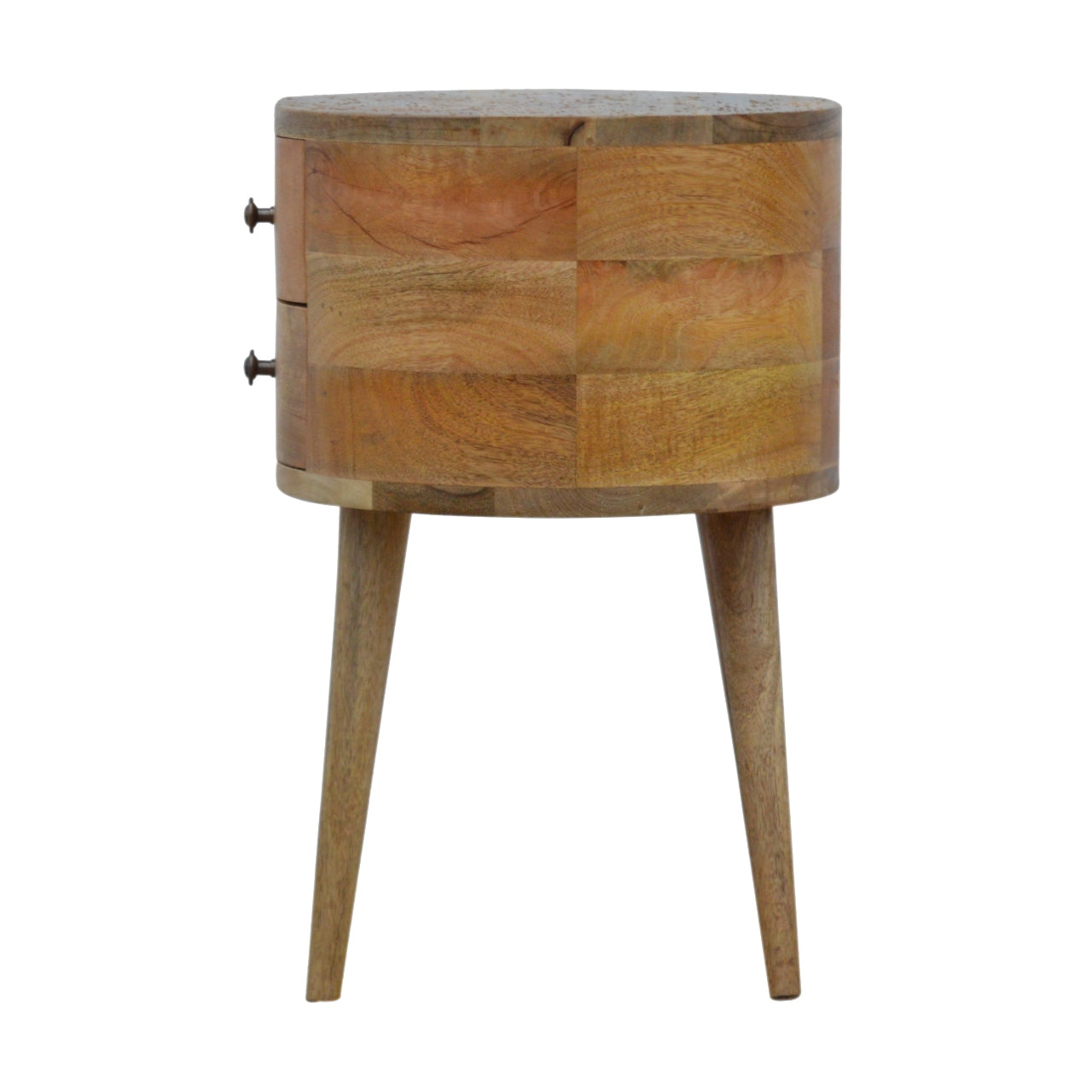 100% Solid Mango Rounded 2 Drawer Bedside Table